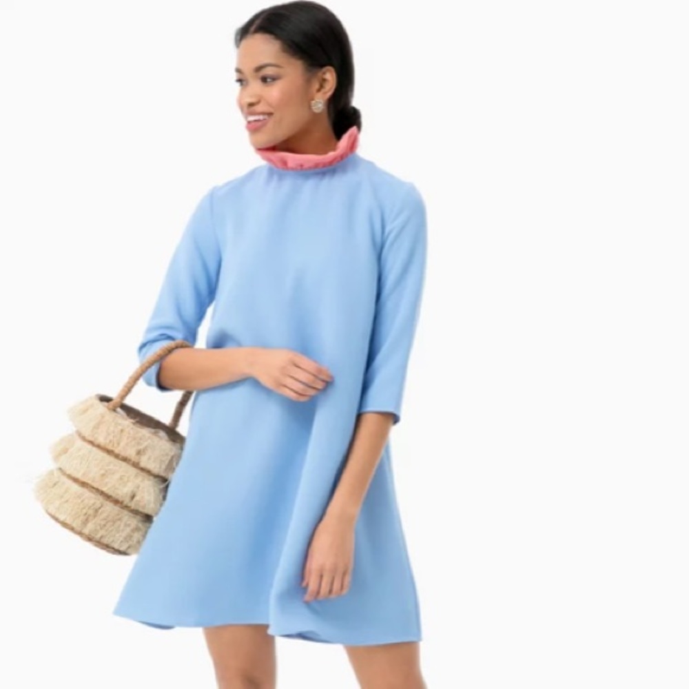 Tuckernuck Pomander Place Sky Blue Mini Dress with Pink Ruffle Collar